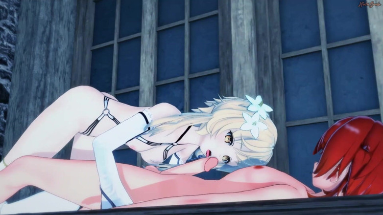 Hentai Smash: Diluc의 자지를 딥쓰롯하는 Lumine, 정액을 뱉어내는 - Genshin 임팩트 헨타이!