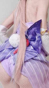 Tender Sangonomiya Kokomi with Bunny Ears and Latex Bodysuit Teases with Her Cute Ass in Fishnets