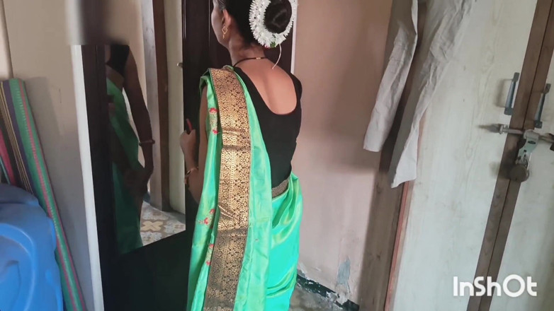 Desishycouple: Indian Wife Getting Ready in Green Saree Part 2