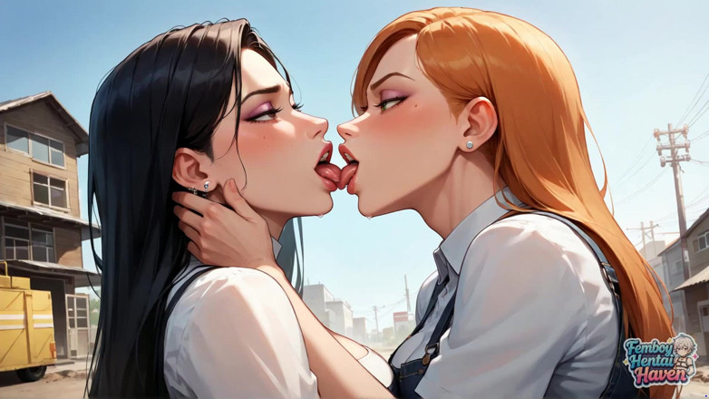 Femboy Hentai Haven: 筋肉質で青い髪の女装者フェムボーイが、日差しの照らされた通りにひざまずき、奉仕の準備をしていた。これがフェムボーイXXXポルノの一面です