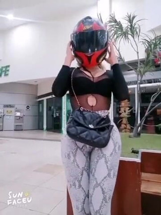 Barbietransxxxx: Girl outdoor anal square with her motorcycle helmet
