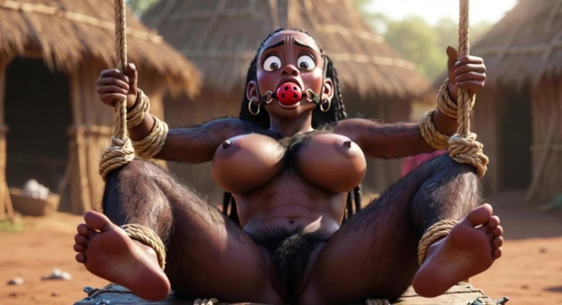 Anime Hentai: Donna pelosa nera africana in bondage - in attesa di essere...