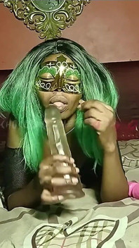 Green-haired Ebony Slut Stuffs Massive Dildo Deep in My Wet Pussy - Extreme Solo Insertion Makes Me Squirt Hard in Fishnets!