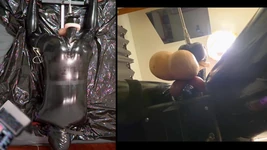 Lateks catsuit, pa chastity, dev didildo ve estim ile hapta seans