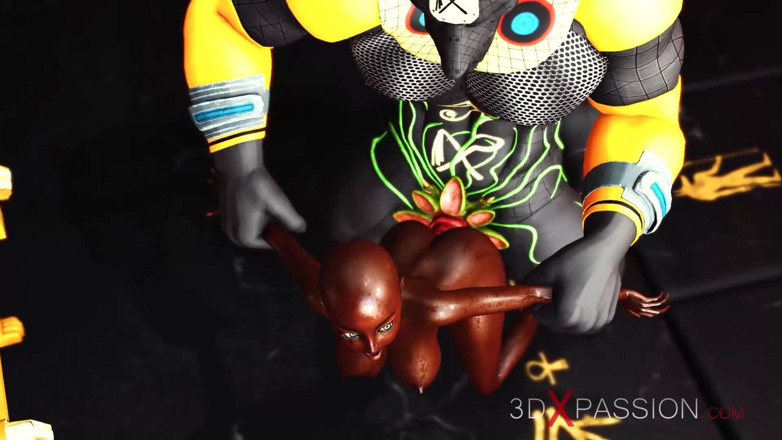3dxpassion: Anubis fute tare o negresă sclavă sexy într-un templu egiptean