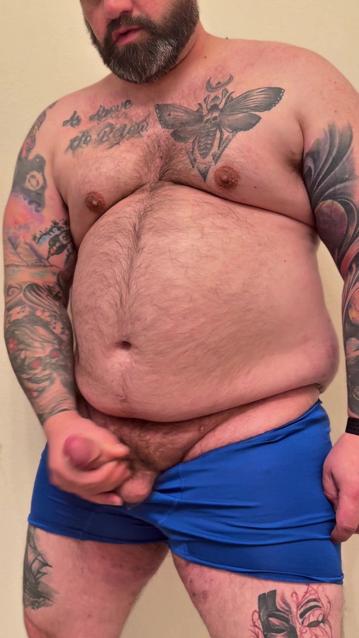 TattedRockerBear: Sexy orso peloso paffuto in biancheria intima blu epica sborrata