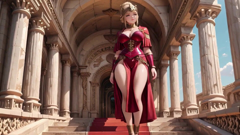 Tay Swift X: Red Armor Queen! Gaze in the Roman Corridor, Skirt Lift...