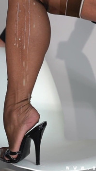 A lot of cum over my nylon leg