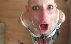 Submissive Slut Vilja Goes Down on Her Knees for a Quick Sloppy POV Blowjob and Gets Some Cum in Her Eyes