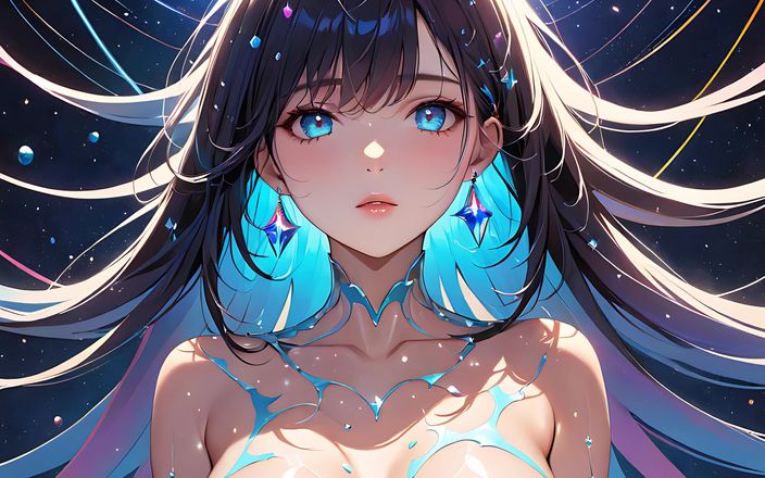 AI Girls: Starlit Strokes - 明るい抽象的なペイントの中で芸術的なヌードの女性