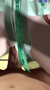 3D roztomilá asijská děvka v roztomilých šatech ošukaná velkým čůrákem
