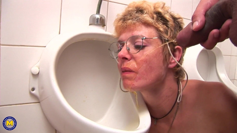 Mature NL: Horny Blonde Mature Slut Sucking Cock on the Toilet