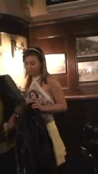 The girl is alone and sad in the bar and accepts the invitation of two elderly people to fuck with them.