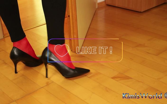 KimisWorld: Red Stockings, High Heels &amp; Black Leggings Tease