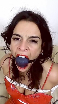Latina Tied Tight and Gagged with Huge Ballgag!