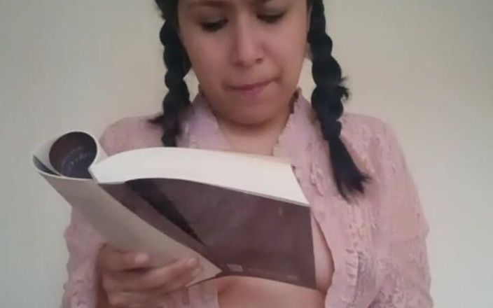 Maria Luna Mex: Mexican college girl tries to read her literature homework with...