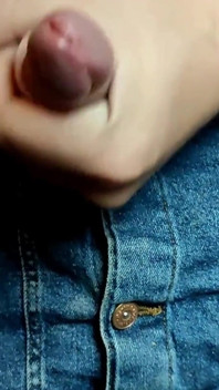 Jerk and cum in jeans skirt