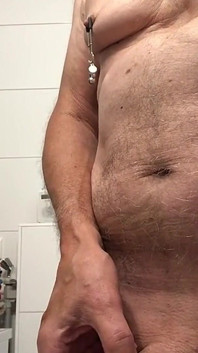 Showing Hard Nipples off While Pissing