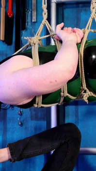 The Chastity Slave Is Bound in Ropes and Tormented with Feet