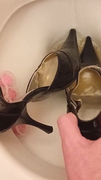Sexy Pointy High Heels Peed on and Flushed Down the Toilet