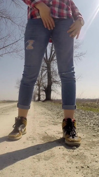 Desperate Girl with Full Bladder Has to Pee on a Dirt Road
