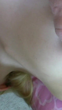 Lacey masturbates and then gives a swallow blowjob