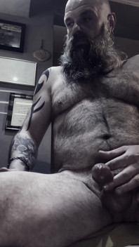Bearded Stepdad Smoking and Shooting Cum