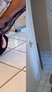 Worshiping the fishnets feet of a BBW