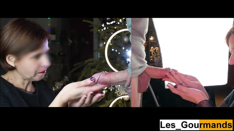 Les Gourmands: 4K - MILF med läppstift i närbild dubbelvy ger underbar avsugning...