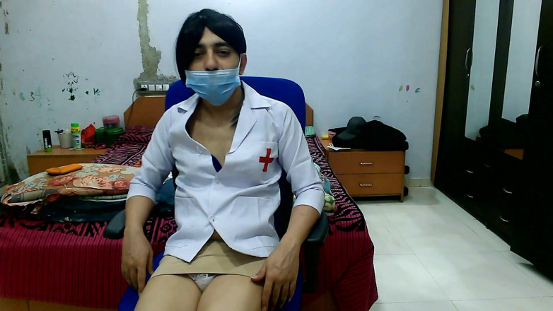 Cute & Nude Crossdresser: Hot nurse cosplay in my bathroom.