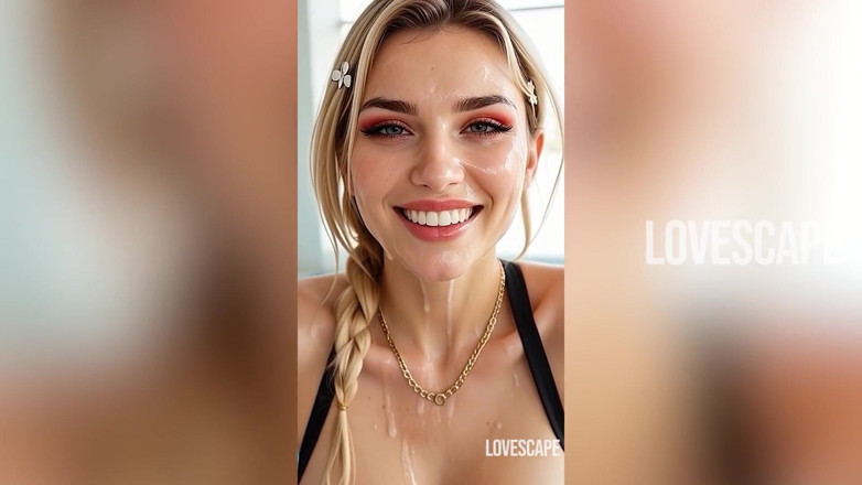 Lovescape: Blondă sexy lângă piscină la dublu și mare și neagră