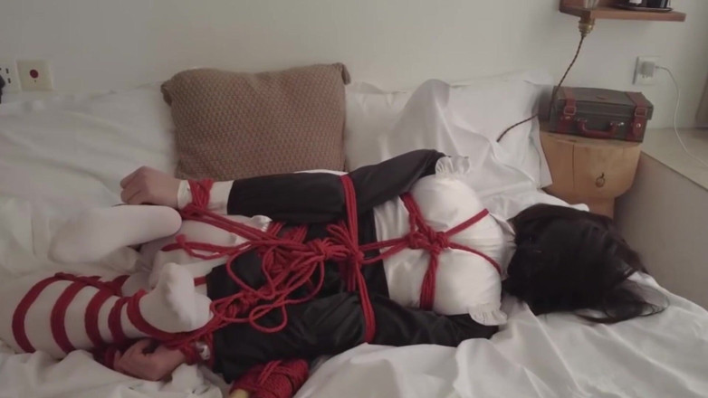 Aisan girl bondage: Mz17 - a White-stockinged Nun Bound by a Red Rope, a...