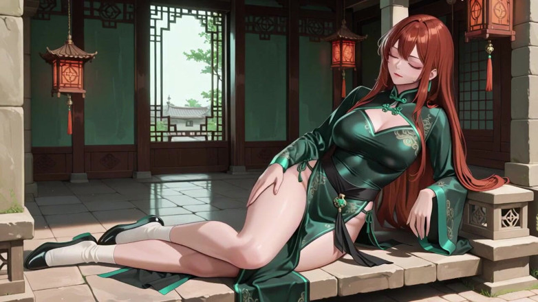 Tay Swift X: Capelli rossi e emerald Qipao! Seduzione pigra nel cortile orientale