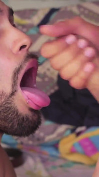 POV Facial Hot Latino Camilo Brown Passionately Sucking a Big Uncut Cock Until He Gets His Face Covered in Cum
