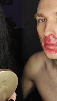 Ultra Sticky Pink Passionate Kisses on a Man's Face