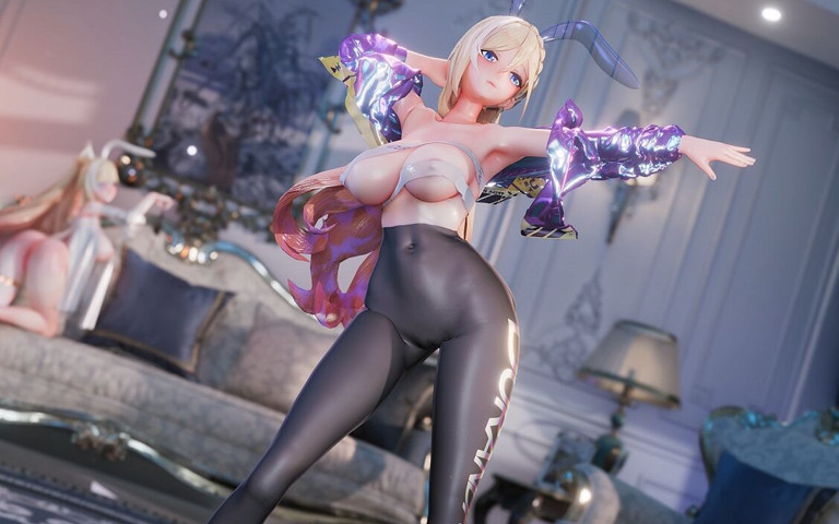 [mmd] Yolandel Pike Me Black Silk Racing Suit Big Breasts Strap-on White Tiger Pussy Yoga Suit (MikuMotion)