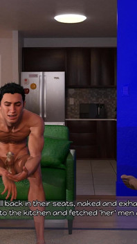 De drie panelen: cuckold neukt zijn vrouw met zijn vriend, ze hebben haar bedekt met sperma - aflevering 13