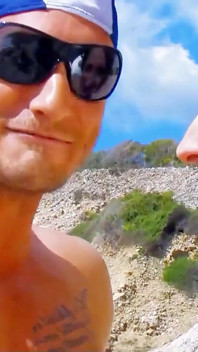 Skinny teen Kathylee talks to man on the beach being fucked and girlfriend is watching