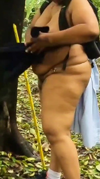 Casual Nude Walking, Chubby Girl Walking Completely Naked in the Jungle