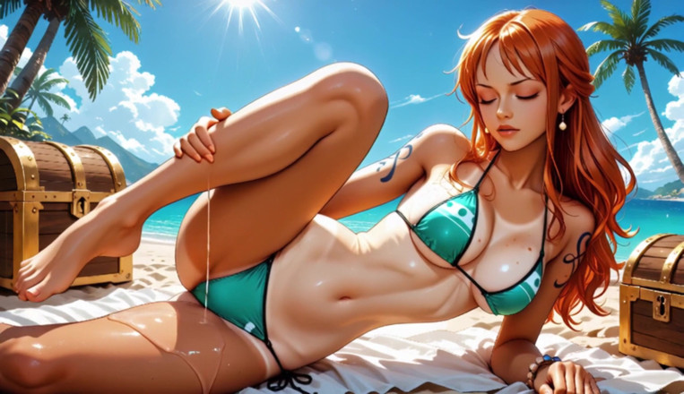 Sdanimacionescol: Nami futută tare de Luffy și Zoro - sex în trei pe plaja...