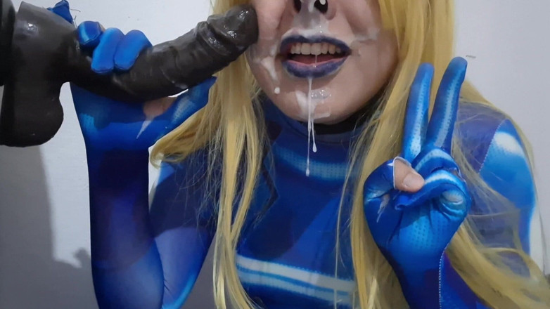 fermerino: Cute Samus Femboy with BDSM Nosehook Giving a Sloppy Blowjob...