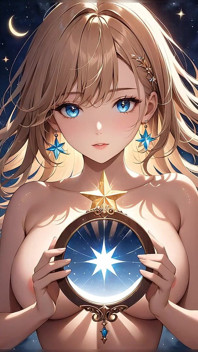 Starlit Reflections - Ai Girl Holding a Magical Mirror