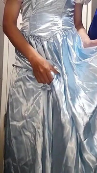 Crossdresser Cum Wearing Elegant Satin Ball Gown