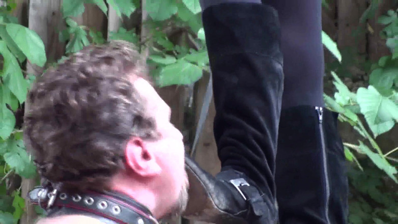 Femdom Austria: Princess Paris has her dirty boots licked in the woods