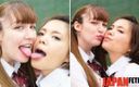 Japan Fetish Fusion: 欧洲和亚洲舌头美女：法国女同性恋亲吻和异族夫妇的刺激