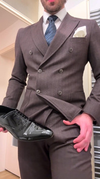Businessman in Suit Jerks off on His Patent Leather Shoes