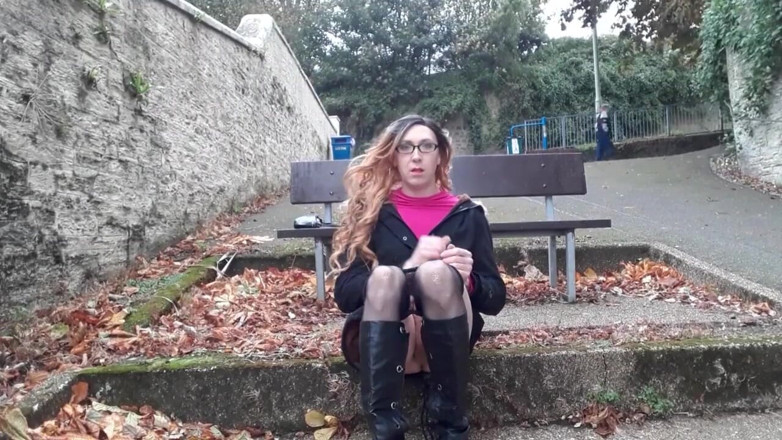 The Midnight Minx: Crossdresser outdoor flashing and wanking