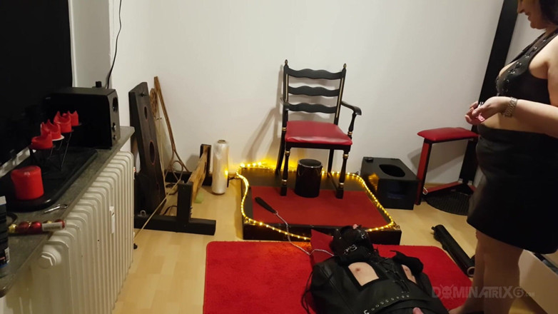LadyPam: Curvy Brunette Dominatrix Commands Bound Slave in Fetish Dungeon