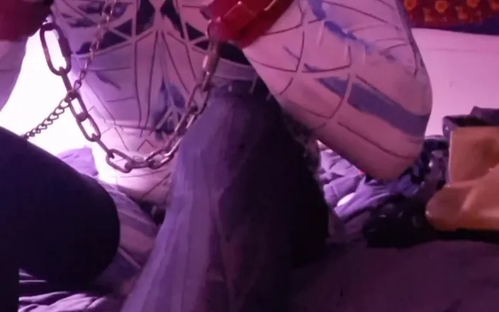 Robert48569: Latex Hood Bodysuit Butt Plug Tail Self Bondage Chains Collar