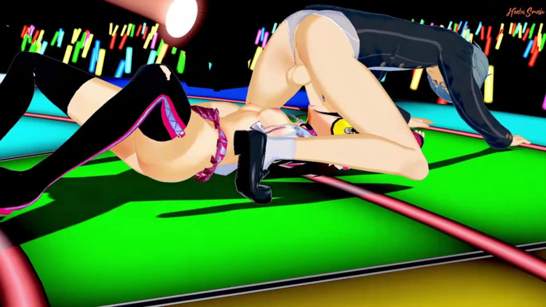 Hentai Smash: Rise Kujikawa fingers her pussy on stage before giving Yu...